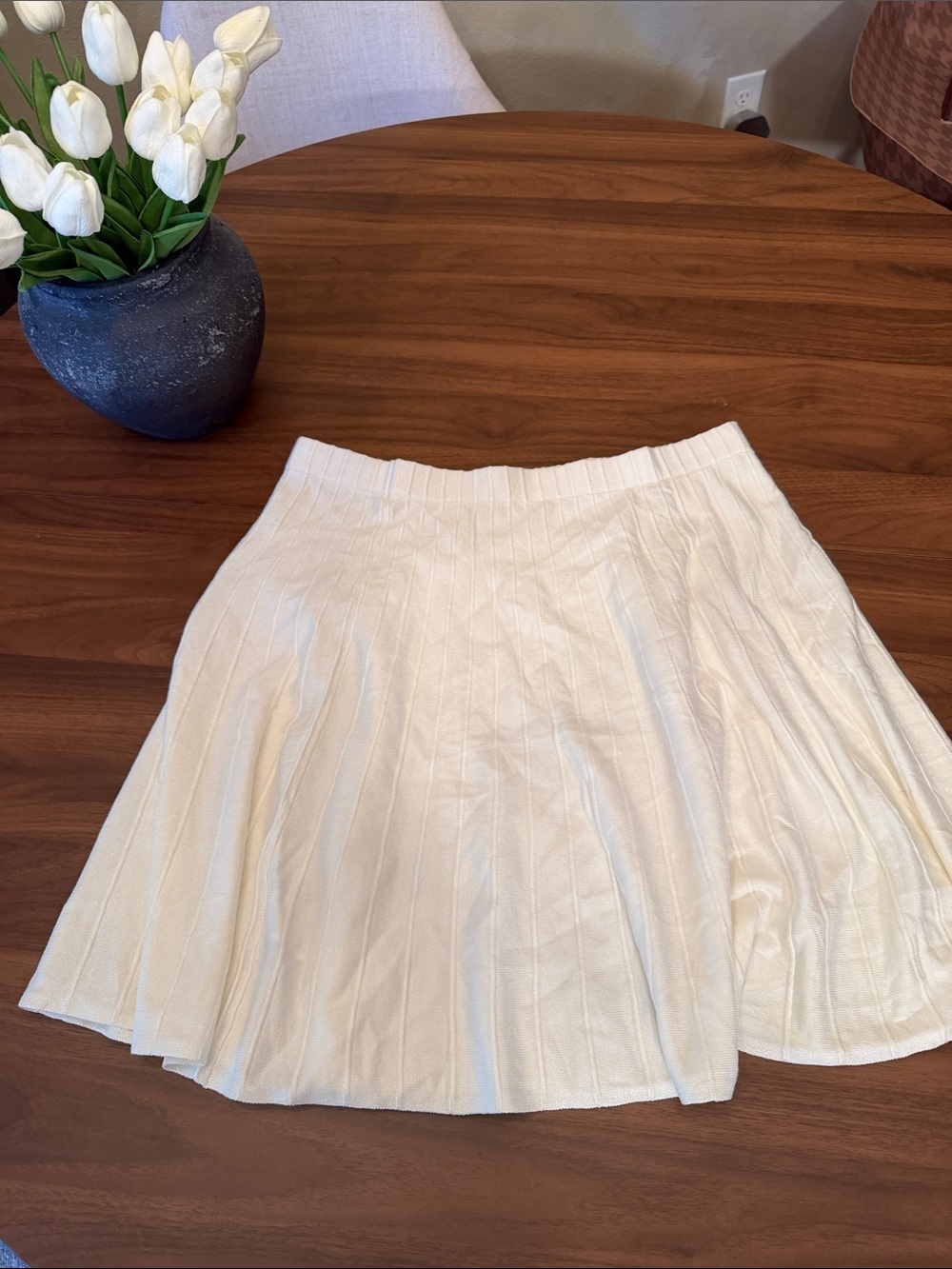 Women's Cream Pleated Skirt - Classic A-Line